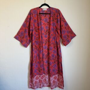 Jessica Simpson Floral Long Line Kimono Duster Boho Vacation Festival Resort